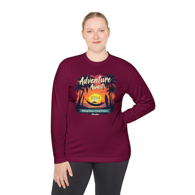 Adventure Awaits Long Sleeve Tee for Outdoor Enthusiasts, Perfect for Travel, Beach Days, Gifts, Summer Vibes, Casual Wear