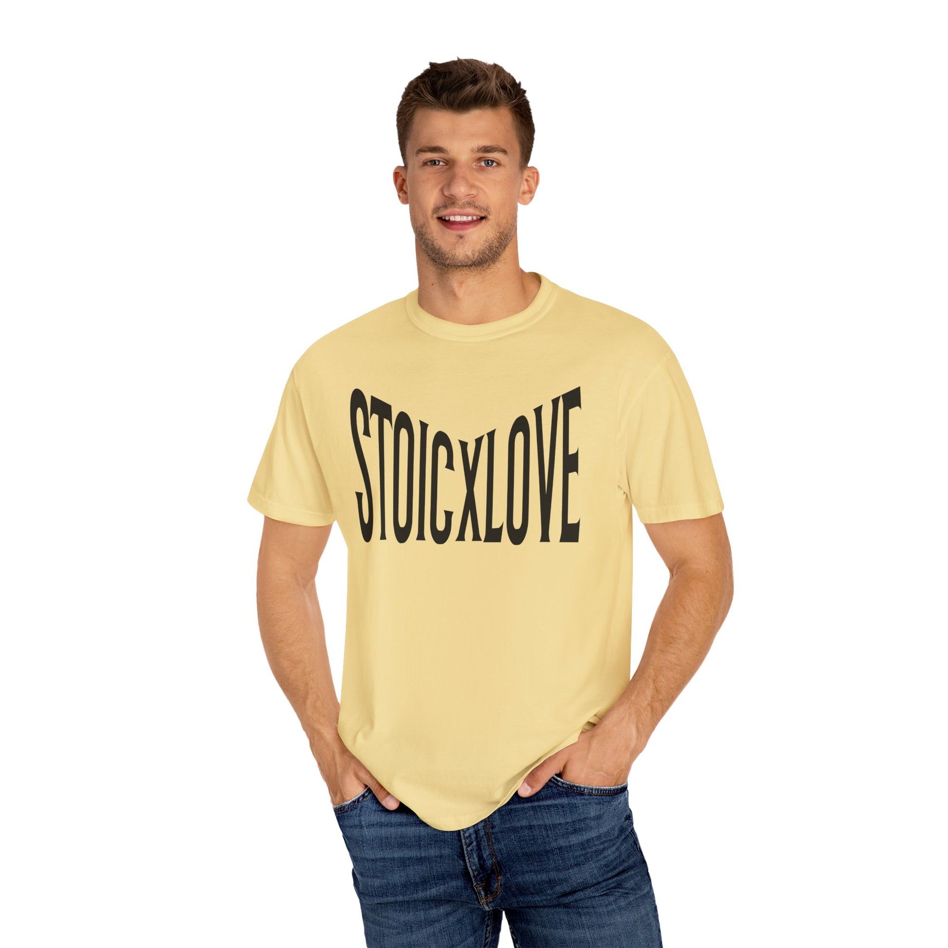 Unisex Garment-Dyed T-Shirt with 'STOIXLOVE' Print - Casual Tee, Gift for Friends, Valentine's Day, Everyday Wear, Statement Fashion