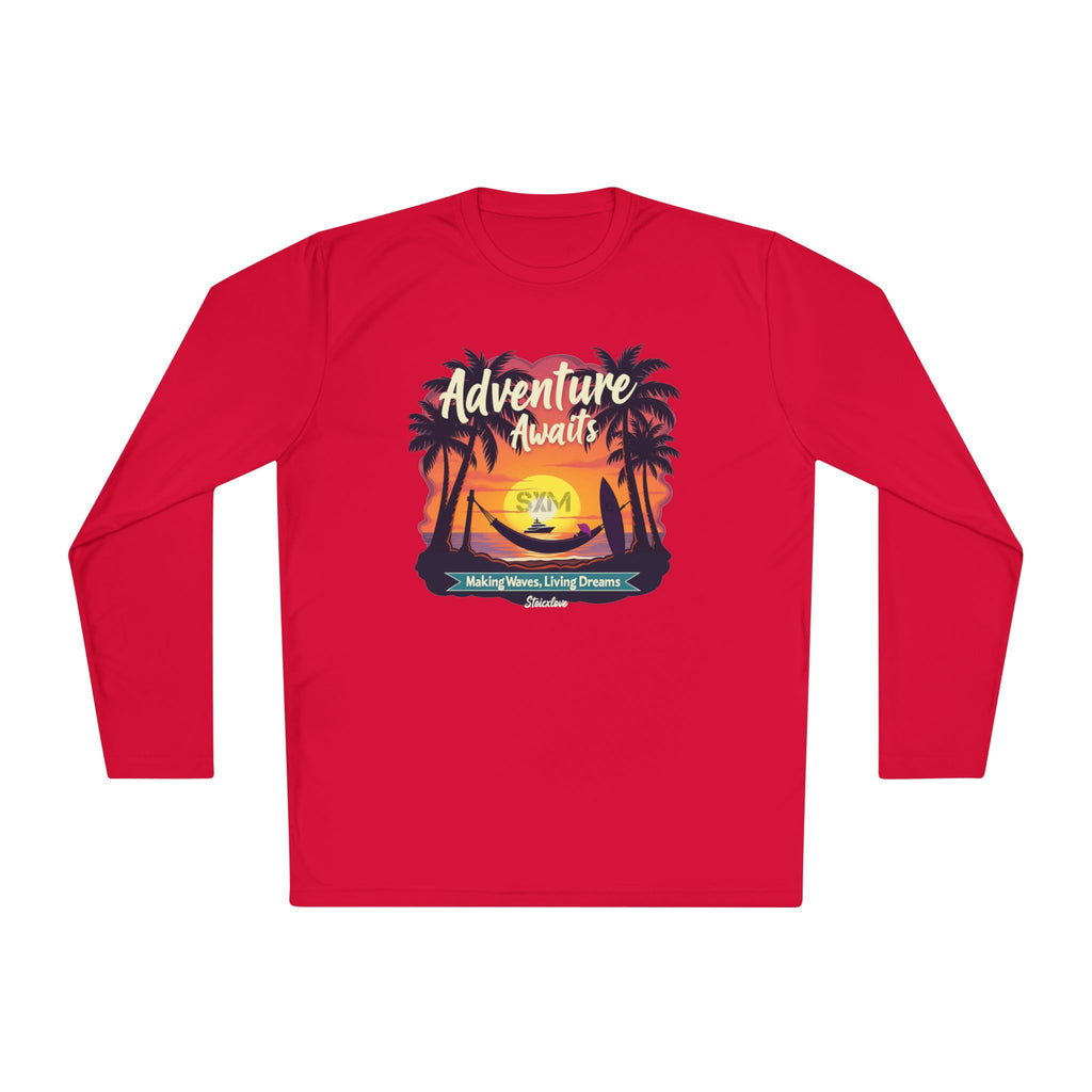 Adventure Awaits Long Sleeve Tee for Outdoor Enthusiasts, Perfect for Travel, Beach Days, Gifts, Summer Vibes, Casual Wear