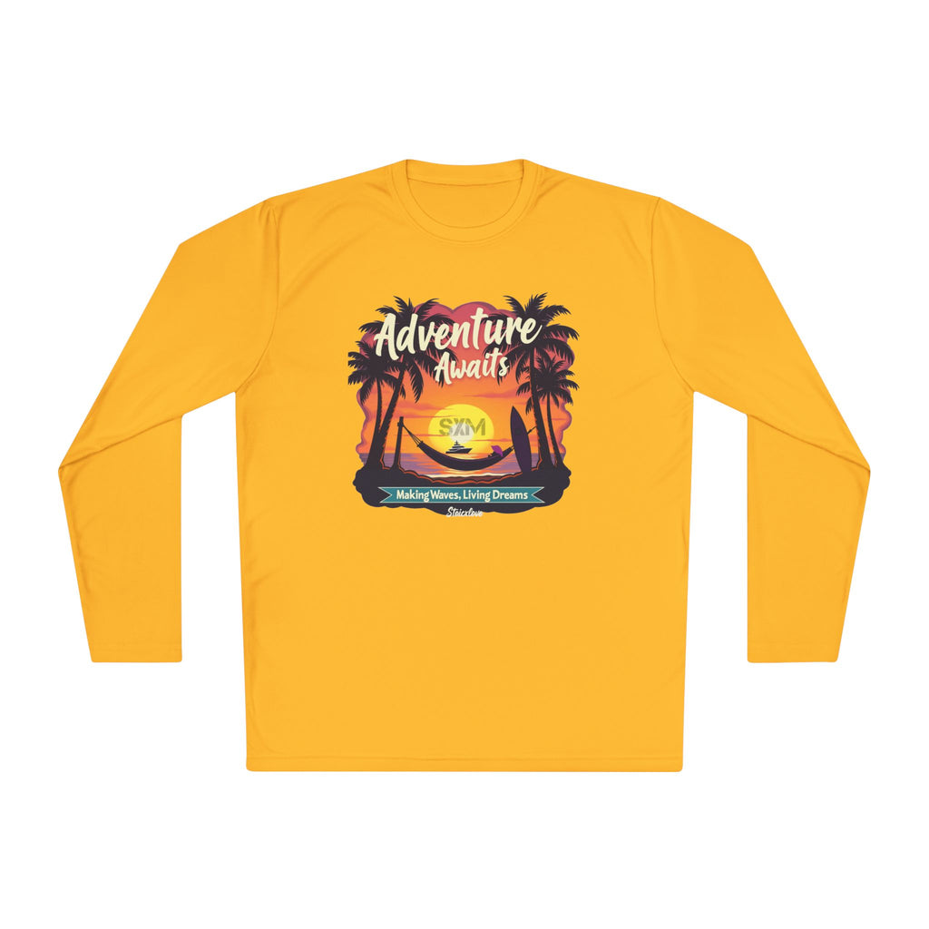 Adventure Awaits Long Sleeve Tee for Outdoor Enthusiasts, Perfect for Travel, Beach Days, Gifts, Summer Vibes, Casual Wear
