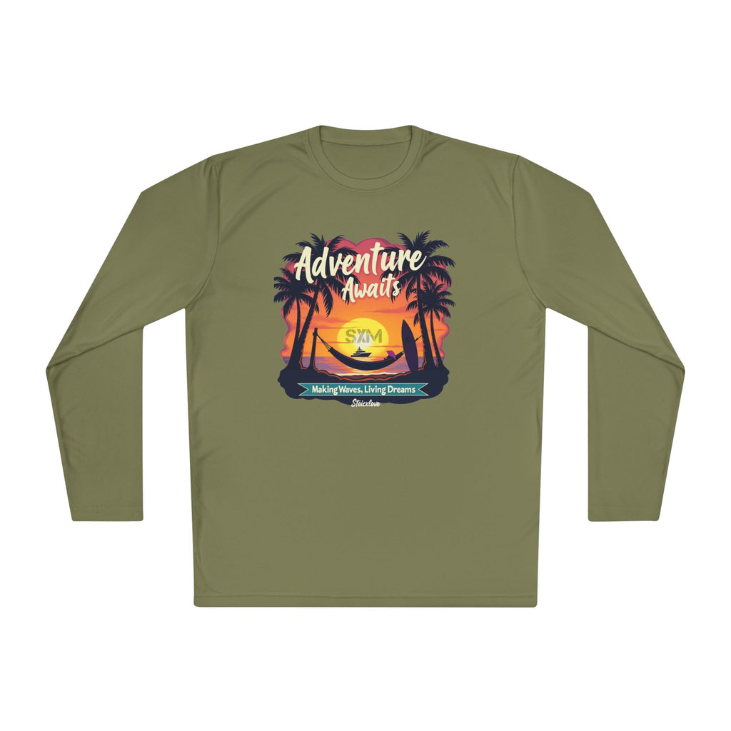 Adventure Awaits Long Sleeve Tee for Outdoor Enthusiasts, Perfect for Travel, Beach Days, Gifts, Summer Vibes, Casual Wear