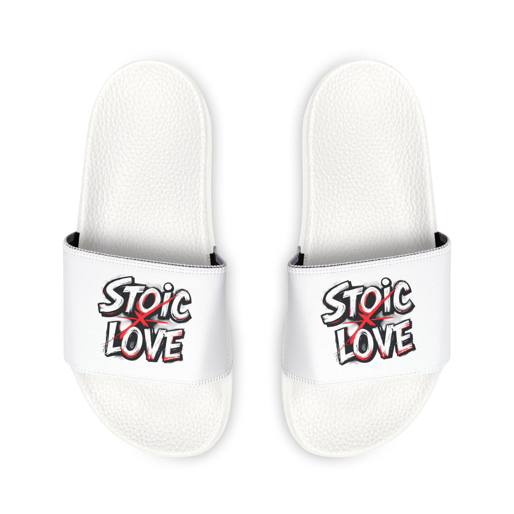 Stylish Men's Sandals With Removable Strap, Casual Summer Footwear, Perfect for Beach and Home, Fun Gift for Him, ‘Stoic Love’ Design