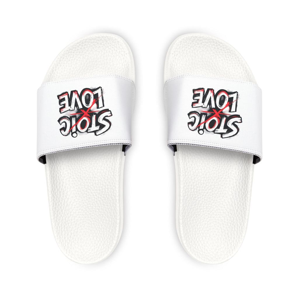 Stylish Men's Sandals With Removable Strap, Casual Summer Footwear, Perfect for Beach and Home, Fun Gift for Him, ‘Stoic Love’ Design