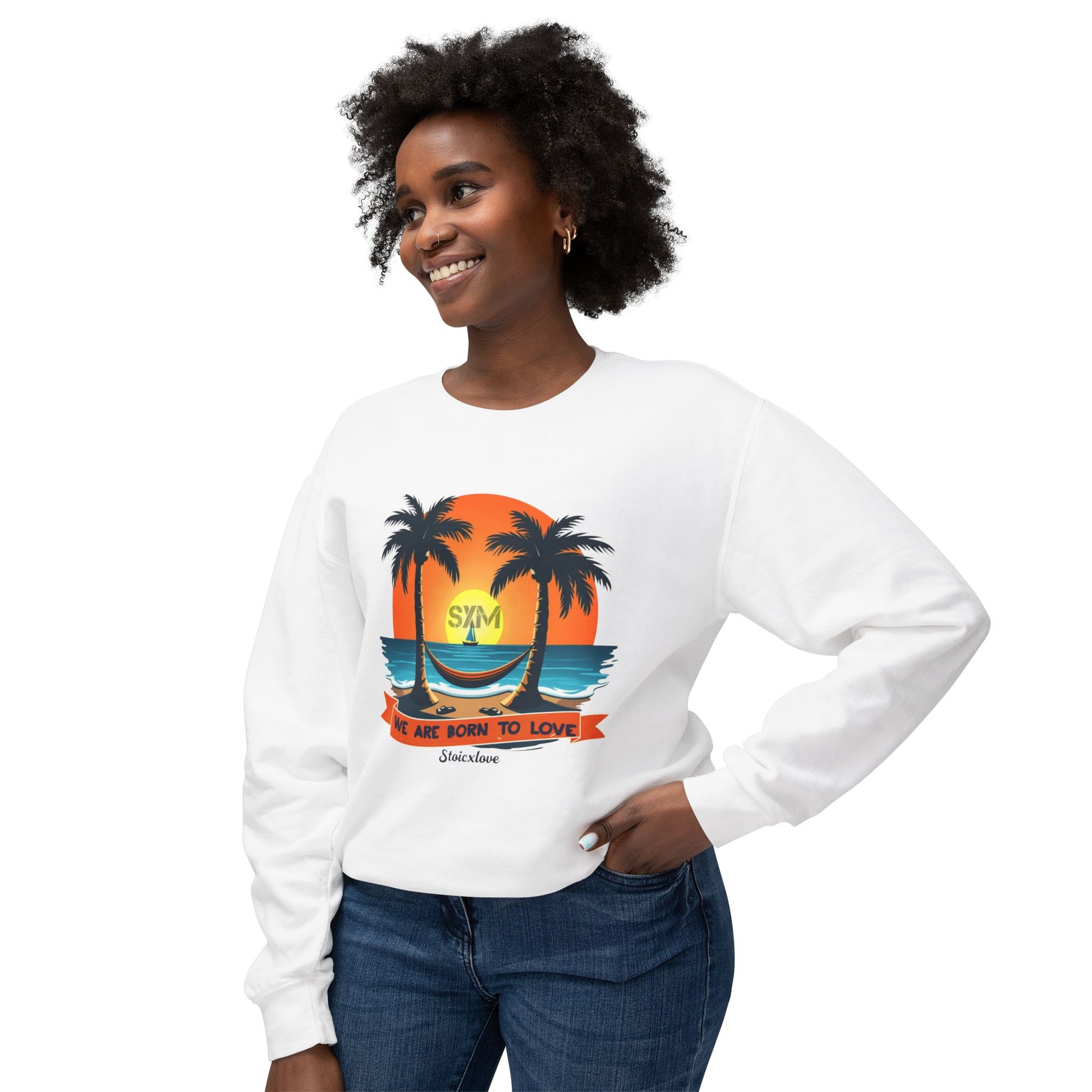 Tropical Love Crewneck Sweatshirt | Unisex Lightweight Beachwear, Summer Casual, Gift for Beach Lovers, Vacation Vibes, Relaxed Fit