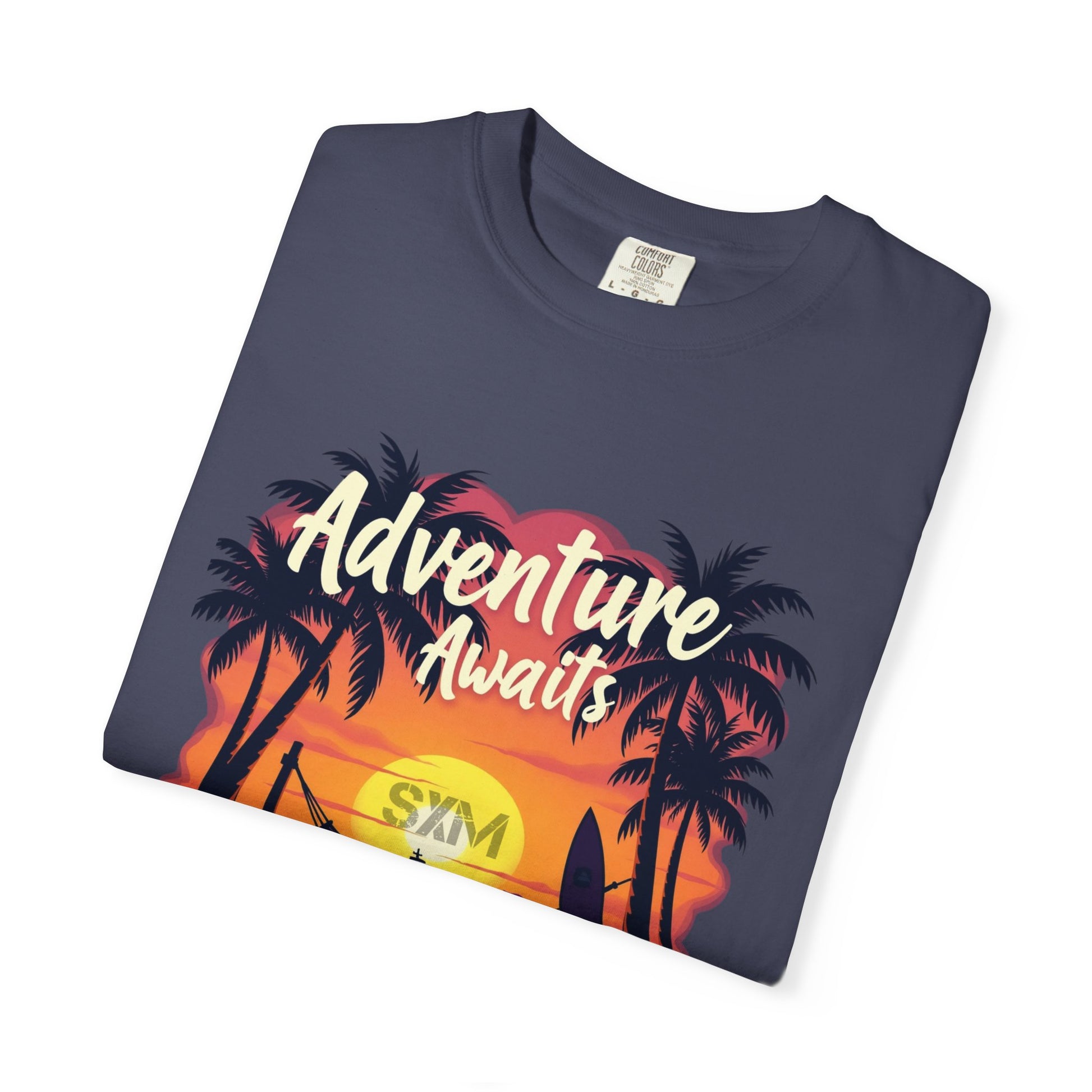 Adventure Awaits Garment-Dyed T-Shirt | Beach Lover's Tee, Travel Shirt, Vacation Top, Fun Summer Wear, Unisex Graphic T-shirt